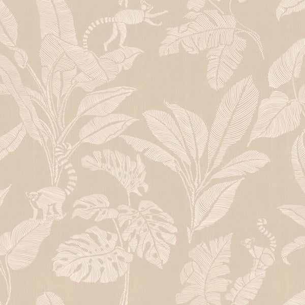 ESTAhome Tapete Affen und Dschungelblätter Beige - 50 x 900 cm - 139858