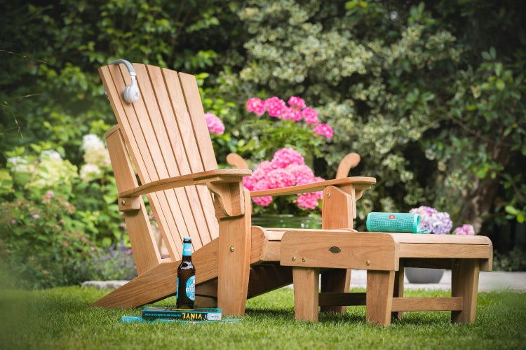 Teak Fußhocker 50 x 50 cm passend zum Teak Alstersessel verstellbar wetterfest