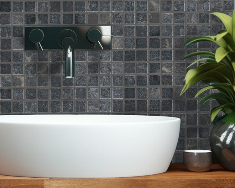 Wohnrausch Natursteinmosaik Marmor BLACK 2,3 x 2,3 cm, getrommelt, dunkelgrau