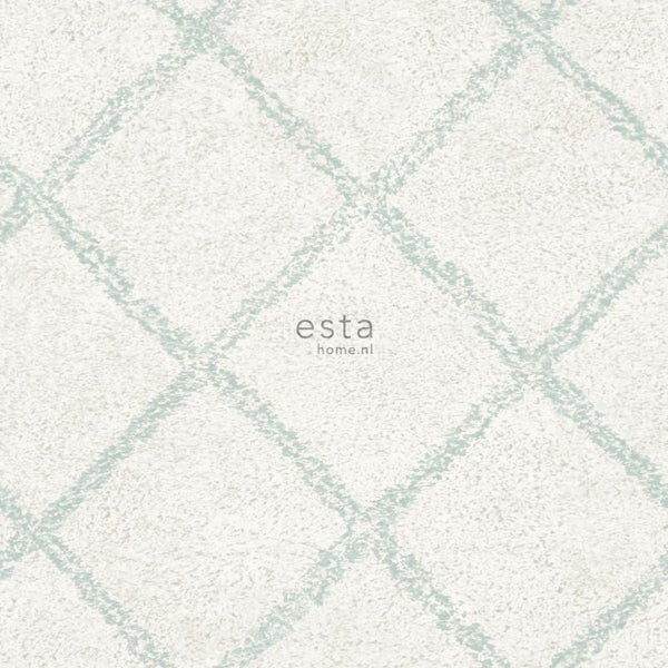 ESTAhome Tapete orientalisches Berberteppich-Motiv Pastell Mintgrün und Weiß - 53 cm x 10.05 m - 148665