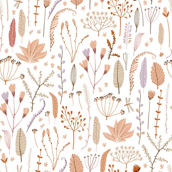 ESTAhome Tapete Feldblumen Terrakotta, Lila, Beige und Weiß - 50 x 900 cm - 131162