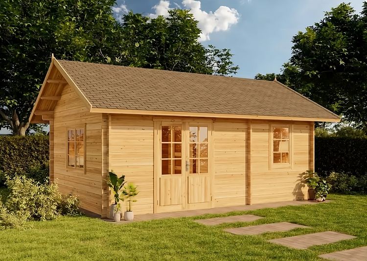 Alpholz Garten-und Freizeithaus Arizona ISO Blockhaus aus Holz Holzhaus mit 44 mm Wandstärke inklusive Schlafboden, Blockbohlenhaus mit Montagematerial imprägniert 6x4,1m