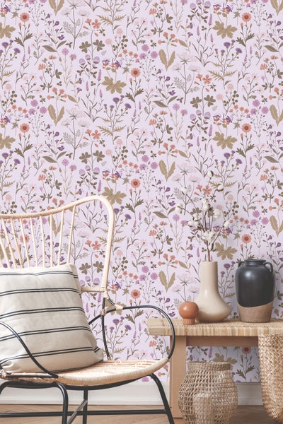 ESTAhome Tapete Feldblumen Violett - 53 cm x 10.05 m - 139756