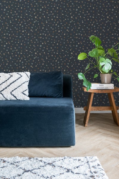 ESTAhome Tapete Terrazzo-Motiv Dunkelblau - 50 x 900 cm - 139828