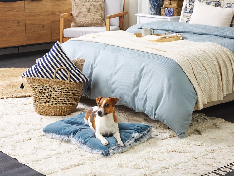 Tierbett ERGANI Samtstoff Blau