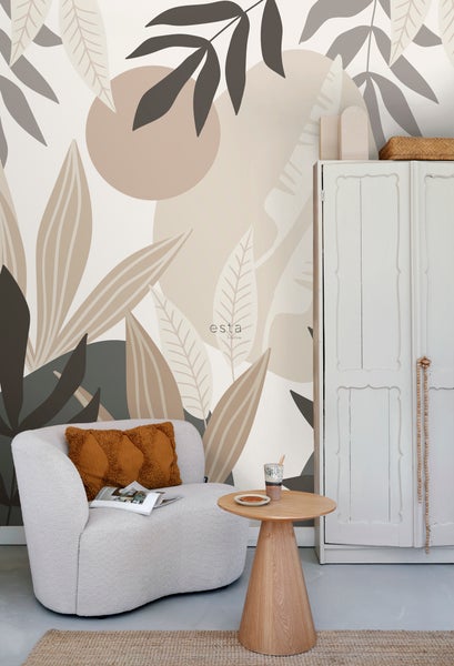 ESTAhome Fototapete tropische Blätter Beige und Grau - 200 x 279 cm - 159251