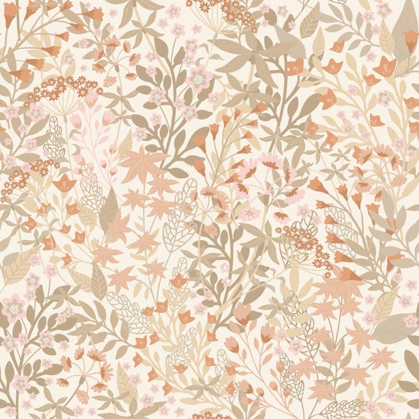 ESTAhome Tapete Feldblumen Terrakotta und Graugrün - 50 x 900 cm - 131353