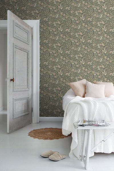Borastapeter Tapete Blumen Braun und Grün - 53 cm x 10.05 m - 662683