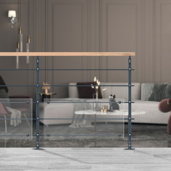 INITIO – montagefertiges Geländerset 2m aus Aluminium, Handlauf Buche, Bodenbefestigung, Farbe Anthrazit