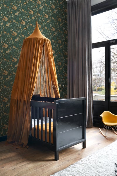 ESTAhome Tapete Wald mit Waldtieren Dunkelgrün und Beige - 53 cm x 10.05 m - 139587