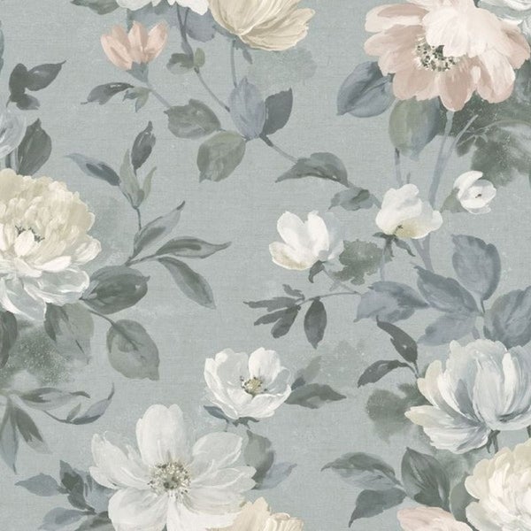 Borastapeter Tapete Blumen Graublau - 53 cm x 10.05 m - 660429