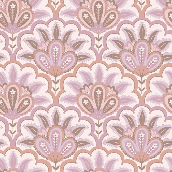 ESTAhome Tapete orientalisches Barockmotiv Violett und Rosa - 50 x 900 cm - 131033