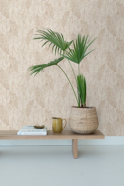 ESTAhome Tapete gezeichnete Blätter Beige - 53 cm x 10.05 m - 139352