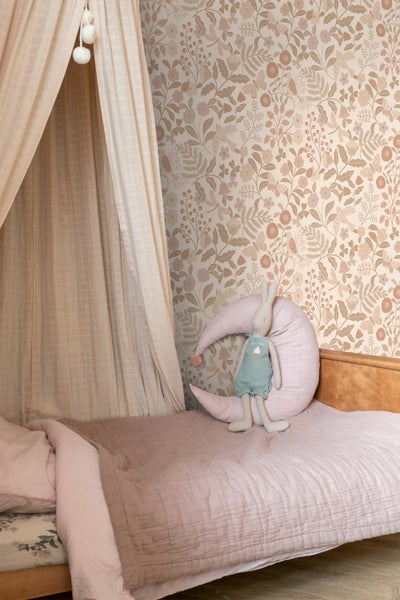 ESTAhome Tapete Blumen und Vögel Beige und Hellrosa - 53 cm x 10.05 m - 139868