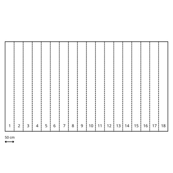Illustration einer Oberfläche mit Markierungen in Abständen von 50 cm
