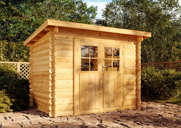 Alpholz Gartenhaus Korfu-28 Gartenhaus aus Holz Holzhaus mit 28 mm Wandstärke, Blockbohlenhaus mit Montagematerial imprägniert 2,6x2m