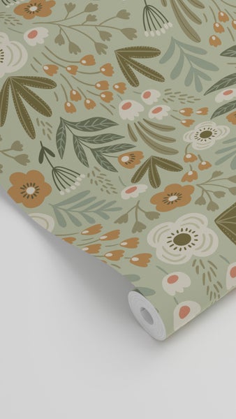 ESTAhome Tapete Blumen Graugrün - 50 x 900 cm - 131070