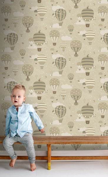 ESTAhome Tapete Luftballons Olivgrün - 50 x 900 cm - 131343