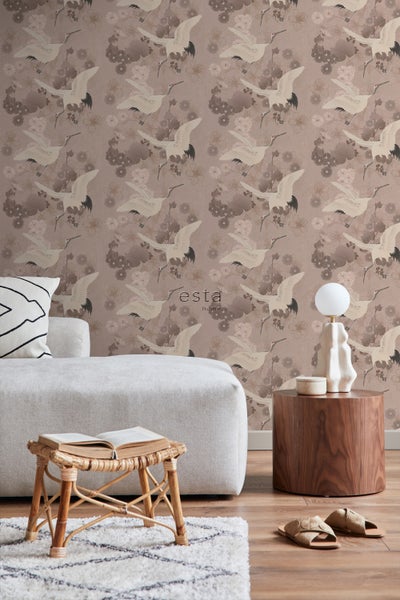 ESTAhome Tapete Kraniche Graurosa - 50 x 900 cm - 139582