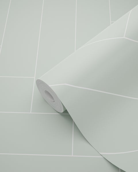 ESTAhome Tapete Fischgrätmuster Mintgrün und Weiß - 53 cm x 10.05 m - 139221