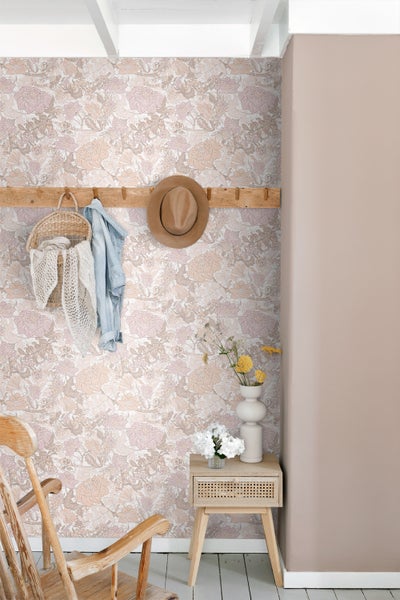 ESTAhome Tapete Blumenmuster Helllila und Terrakotta - 50 x 900 cm - 131192