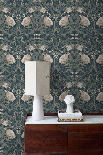 ESTAhome Tapete Blumenmuster im Jugendstil Dunkelblau - 53 cm x 10.05 m - 139421