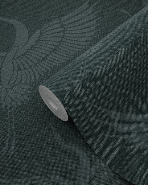 Origin Wallcoverings Tapete Kraniche Petrolblau - 53 cm x 10.05 m - 347759