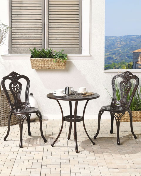 Gartenstuhl 2er Set BOVINO Metall Dunkelbraun
