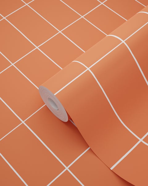 ESTAhome Tapete kleine Fliesen Orange und Weiß - 50 x 900 cm - 139963