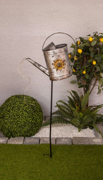 LED-Solar Erdspieß (Gießkanne) h: 110cm verzinkt , für Außen, Erdspieß aus  Metall und Kunststoff in Silber,  mit integrierter LED