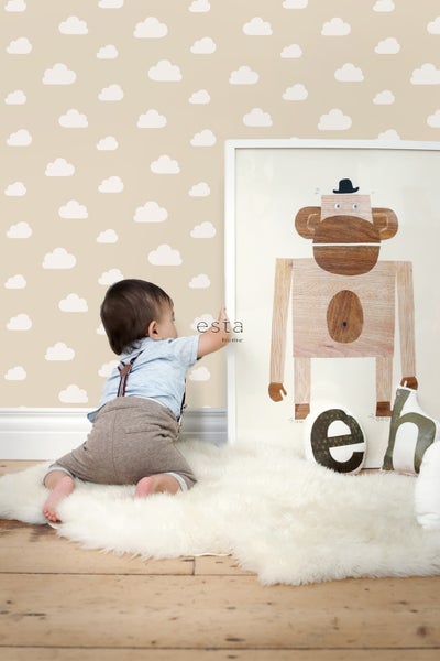 ESTAhome Tapete kleine Wolken Beige - 53 cm x 10.05 m - 139559