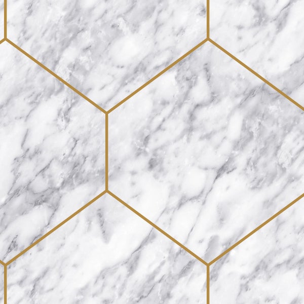 Origin Wallcoverings Tapete Wabenmuster mit Marmoreffekt Weiß, Grau und Gold - 50 x 900 cm - 347808