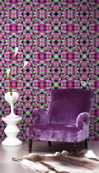 Origin Wallcoverings Tapete kubistisches Muster Rosa und Grün - 53 cm x 10.05 m - 346912