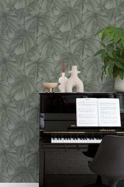Origin Wallcoverings Tapete 3D Muster Blätter Graugrün - 50 x 900 cm - 347919
