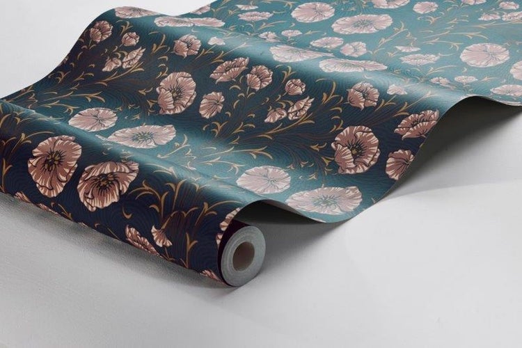 Borastapeter Tapete Mohnblumen Graublau - 53 cm x 10.05 m - 660970