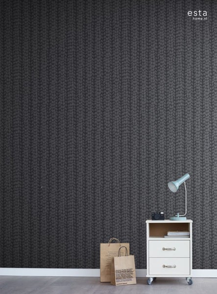 ESTAhome Tapete grob gestricktes Muster Schwarz - 53 cm x 10.05 m - 148345