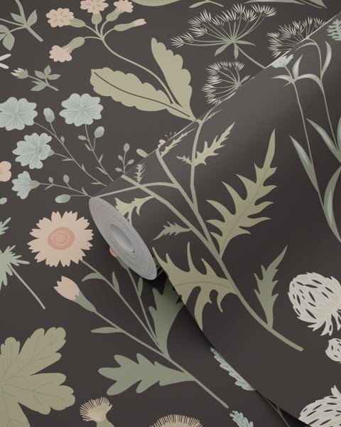 ESTAhome Tapete Feldblumen Antrazitgrau - 50 x 900 cm - 139696