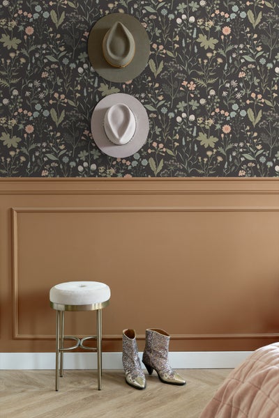 ESTAhome Tapete Feldblumen Antrazitgrau - 50 x 900 cm - 139696