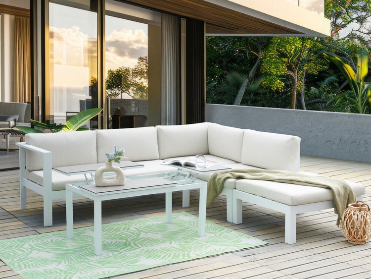 Garten Ecksofa mit Tisch 5-Sitzer MESSINA linksseitig Metall Cremeweiß