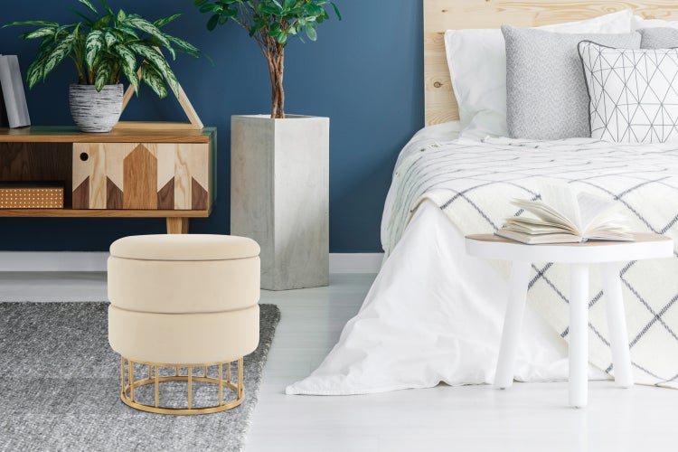 Hocker elegant, mit Stauraum Elfenbein Rund Ø 37,5 cm