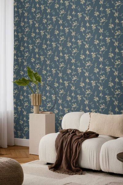 Borastapeter Tapete Blumen Graublau - 53 cm x 10.05 m - 660844