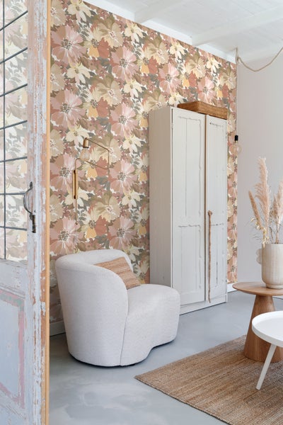 ESTAhome Tapete Blumen Terrakotta und Terrakottarosa - 50 x 900 cm - 131264