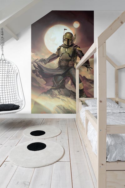 Kinderzimmer mit Hängesessel, Bett und Wandbild