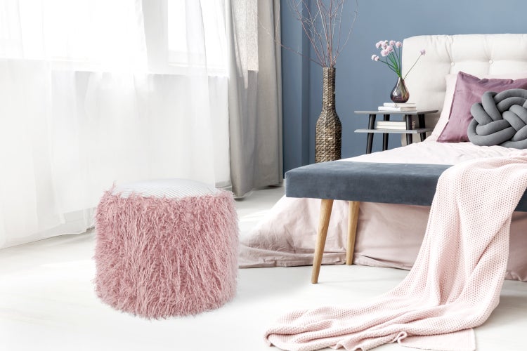 Pouf, Fellpouf Hocker modern Rosa / Grau Rund Ø 45 cm