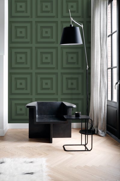Origin Wallcoverings Tapete 3D-Quadrate Dunkelgrün - 50 x 900 cm - 347974