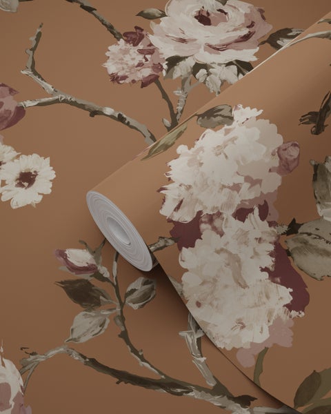 ESTAhome Tapete Blumenmuster Terrakottabraun - 50 x 900 cm - 139408