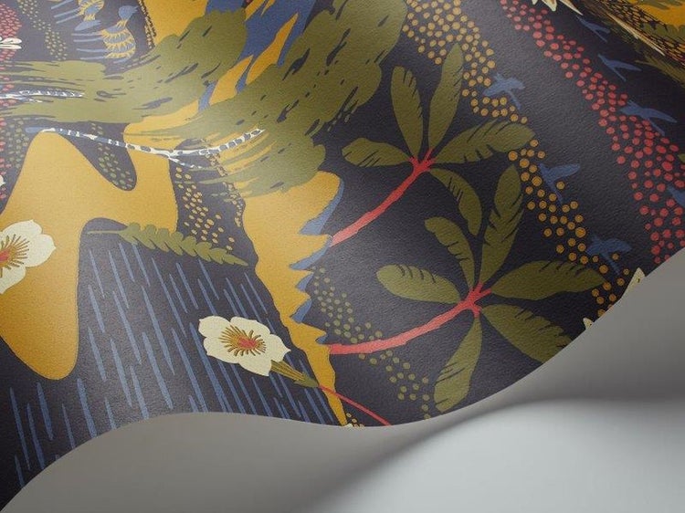 Tapete mit Pflanzen- und Vogelmuster