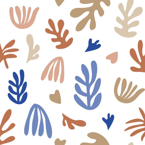 ESTAhome Tapete Pflanzen im Matisse-Stil Beige, Terrakotta und Blau - 50 x 900 cm - 131019