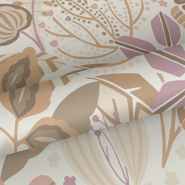 ESTAhome Tapete Blumenmuster Beige und Violett - 53 cm x 10.05 m - 139675