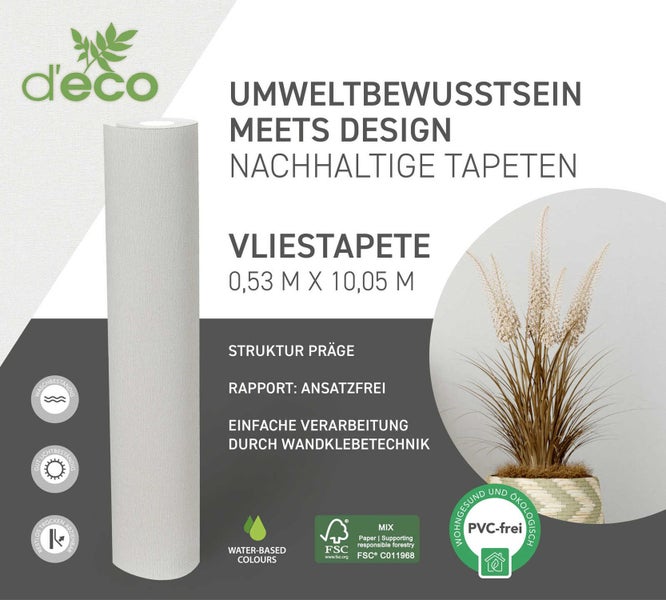 Vliestapete, 0,53 m x 10,05 m, strukturgeprägt, einfache Verarbeitung durch Wandklebetechnik